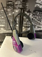 Vintage Headphones With Built In AM/FM Radio Purple Tested Works Perfectly 2 AA