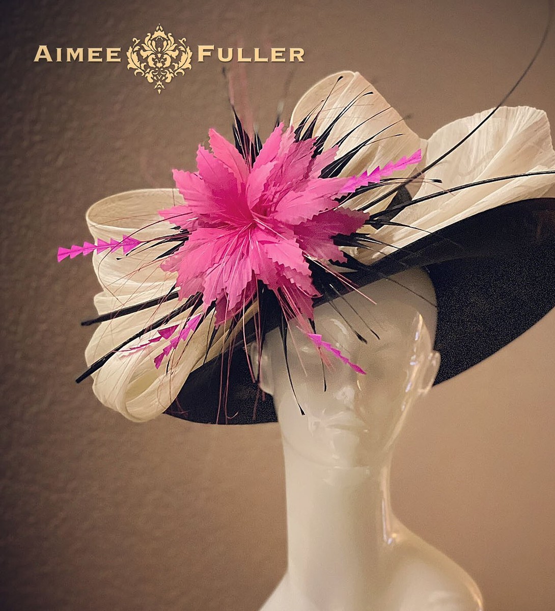 Kentucky Derby Hat Royal Ascot Style Black Hot Pink Vanilla Cream Silk Big  Bow | eBay
