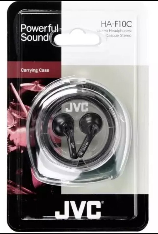 JVC STEREO IN-EAR STEREO HEADPHONES WIRED WITH CARRY CASE BLACK HAF10C