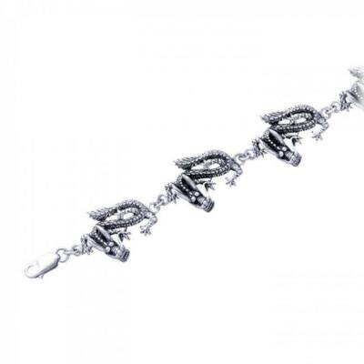 Östlicher Drache 925 Sterling Silber Gliederarmband feiner ermächtigender Schmuck