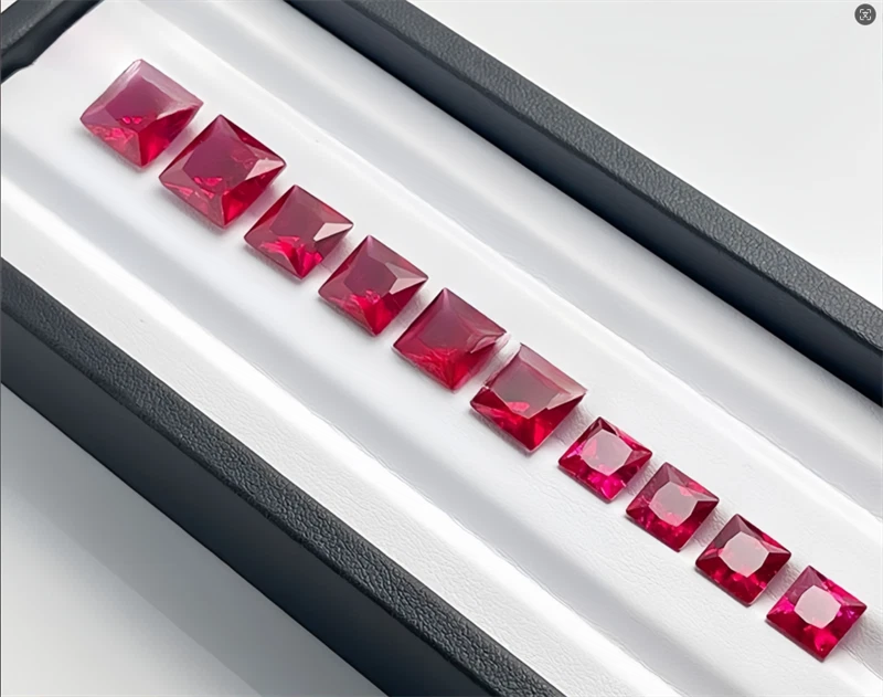 Wholesale Square Cut Red Ruby Lab Created High Quality AAAA+Loose Gemstone 10pcs - Image 3 of 4