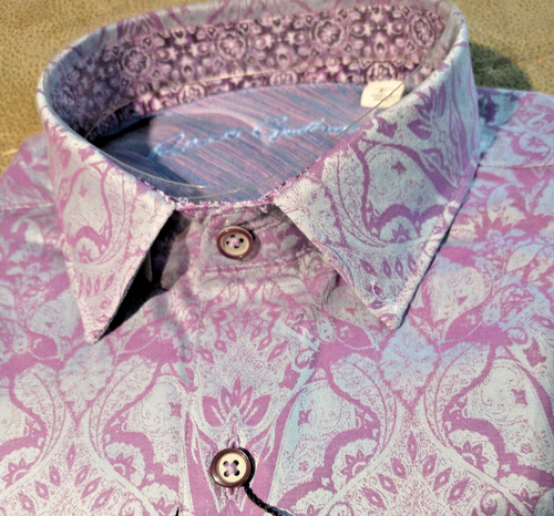NUEVO CON ETIQUETAS Camisa Robert Graham Para Hombre L Manga Corta Abotonada Elegante Floral Jacq Class - Imagen 9 de 17