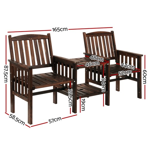 Gardeon Wooden Garden Bench Seat Table Loveseat Outdoor Patio Furniture Park - Picture 3 of 8