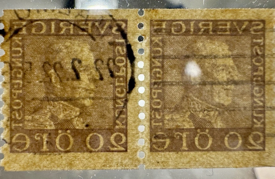 Sweden 1919 20ö Violet Pair Laid Paper Gustav V Rare ! Early Printing - Image 3 of 4