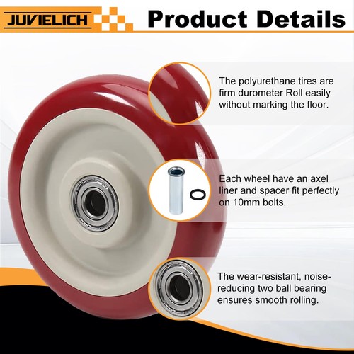 4Pcs 4 Inch Push Cart Wheels, 4" x 1.26" PU Caster Wheels Bearings Repair Kit... - Afbeelding 4 van 7