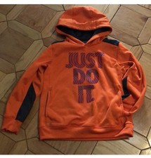 Nike JUST DO IT Therma Fit Pullover Orange  Black Hoodie Boys 7 EUC