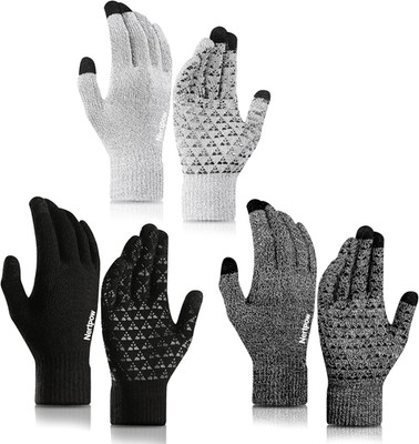 Winter Gloves Touchscreen Gloves 3 Packs, Knit Anti-slip Gloves for Men and W...
