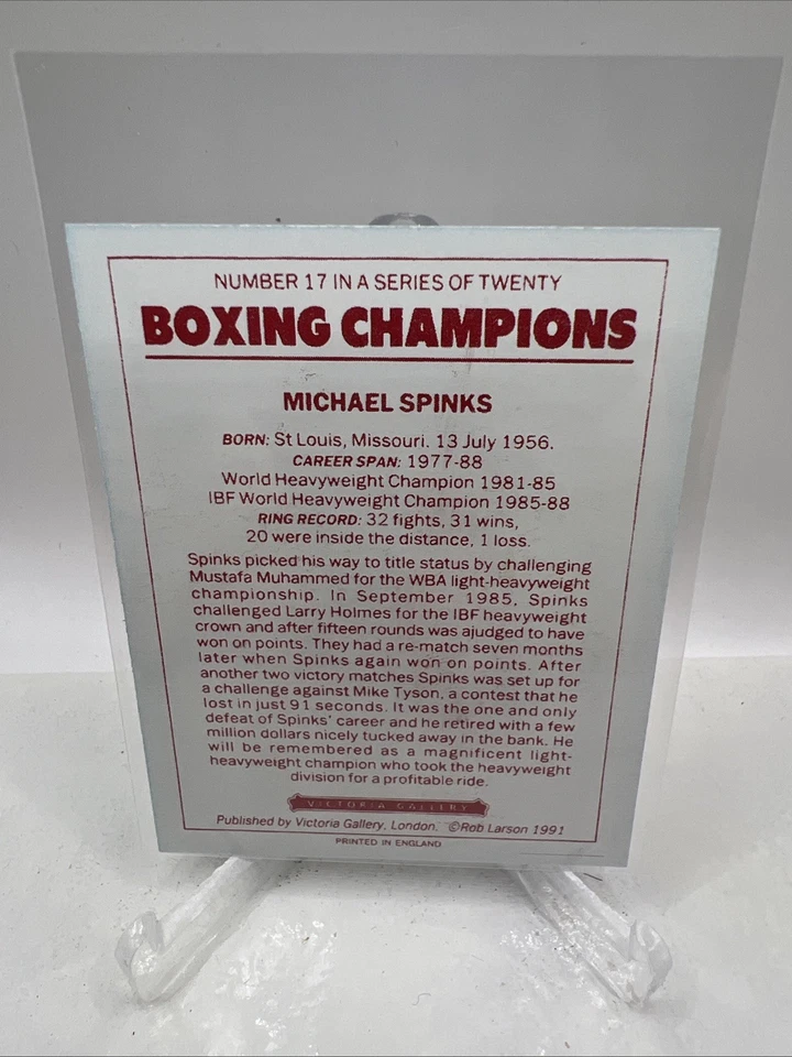 1991 Victoria Gallery Boxing Champions (Red Back) Michael Spinks #17 - Image 2 of 2