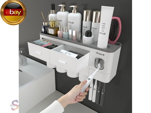 Ihave ZahnbüRstenhalter Wand Mit Zahnpastaspender & Schublade, Multi Toothbrush-image