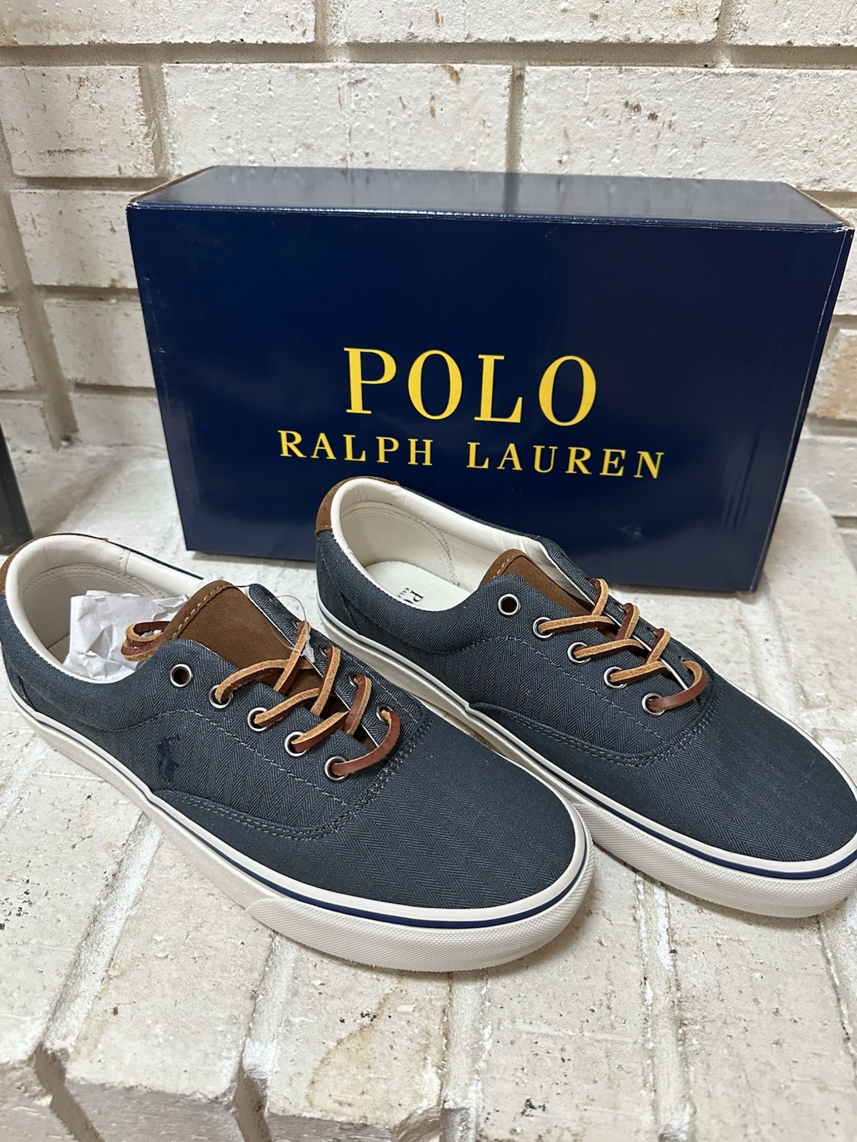 Nuove scarpe da barca Polo Ralph Lauren uomo Keaton Pony blu tela sneaker denim