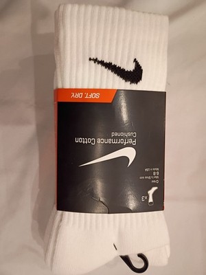Nike Performance Cotton Cushioned Crew Socks 3 Pairs White Men's Size 6-8
