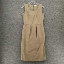 Calvin Klein Dress Womens 8 Beige Midi Sheath Sleeveless Pleated Lined Back Zip