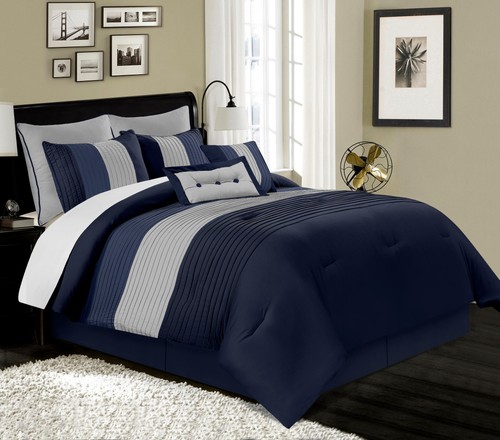 Chezmoi Collection 8-Piece Comforter Set Luxury Pleated Stripe Bedding Set - Picture 30 of 34