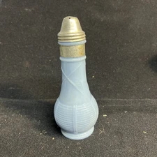 Vintage Jeannette Delphite Blue Glass Single S/P Shaker Basket Weave 6"