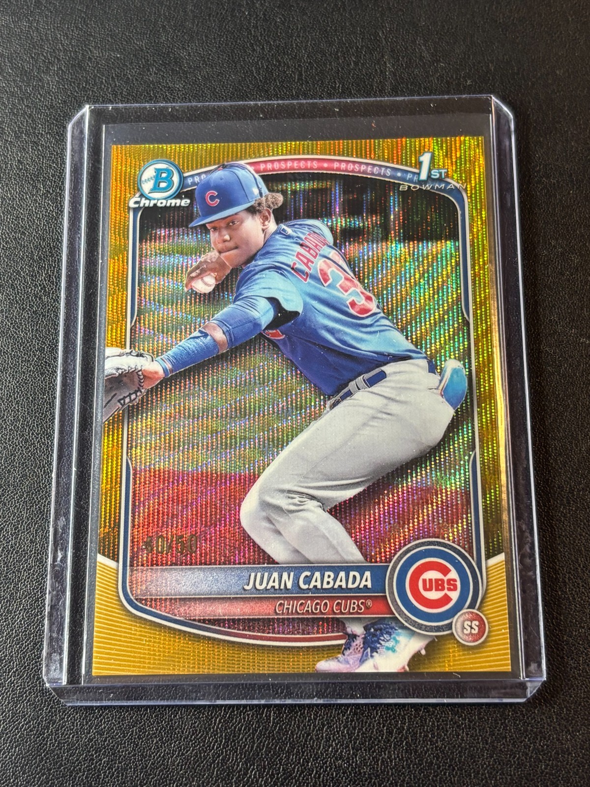 2025 Bowman Chrome Juan Cabada Gold Wave Refractor 1st Prospect #40/50 Cubs