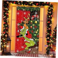 Green Christmas Decorations Door Cover Merry Christmas Door Cover 6 X 3ft