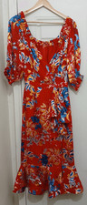 Saloni womens size 4 long maxi boho dress silk faux wrap red blue floral travel