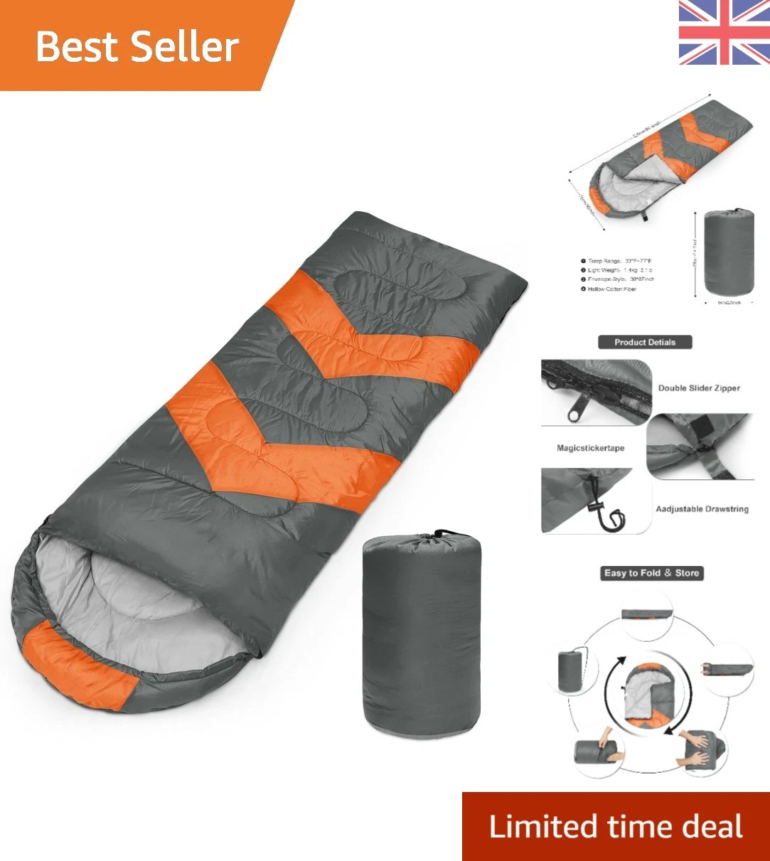 User-Friendly, Packable Sleeping Bag for Indoors & Outdoors - 1 Person Capacity