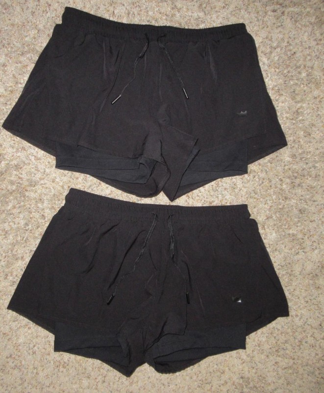 LOT (2) SHEFIT BLACK 2-IN-1 RUNNING SHORTS WOMEN SZ XS SIDE SPLIT 2" LUXE