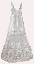 Luisa Positano Plunge Lace White Eyelet Lace Cotton Dress Made In Italy SZ XS/S