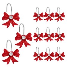 12 Bow Knot Shower Curtain Hooks Red Decorative Rust Resistant Bathroom Rings