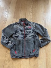 The North Face Boys Denali M 10/12 Fleece Jacket Camo Gray Red Full Zip