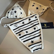 Women&rsquo;s White/Black Star Logo Triangle Halter Bikini 2-Piece Set Adjustable S