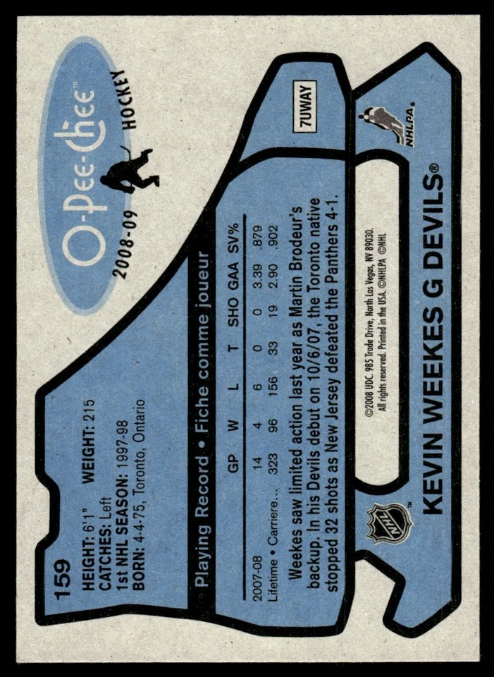 2008-09 O-Pee-Chee 1979-80 Retro Kevin Weekes New Jersey Devils #159 - Image 2 of 2