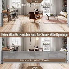 KISKIZ 178 INCH RETRACTABLE BABY GATES EXTRA WIDE GATES FOR DOGS INDOOR - GRAY