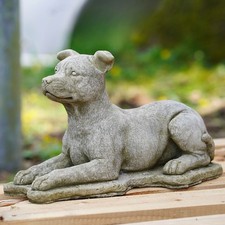 Laying Staffie Stone Statue | Staffordshire Bull Terrier Dog Garden Ornament