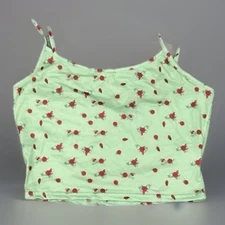 Y2K Cami Sleeveless Crop Top Women's Solid Green & Red Flower Knitted Floral (S)