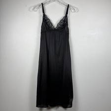 VTG Maidenform Sweet Nothings Full Slip Size 36 Black Lace Satin USA Union Made