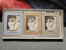 Three Small Framed Photos Frames Are Made Of Soft Felt-like Material  Stitching.