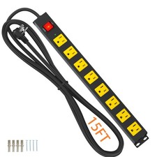 8 Outlet Metal Power Strip 2100J Surge Protector 15FT Heavy Duty Cord