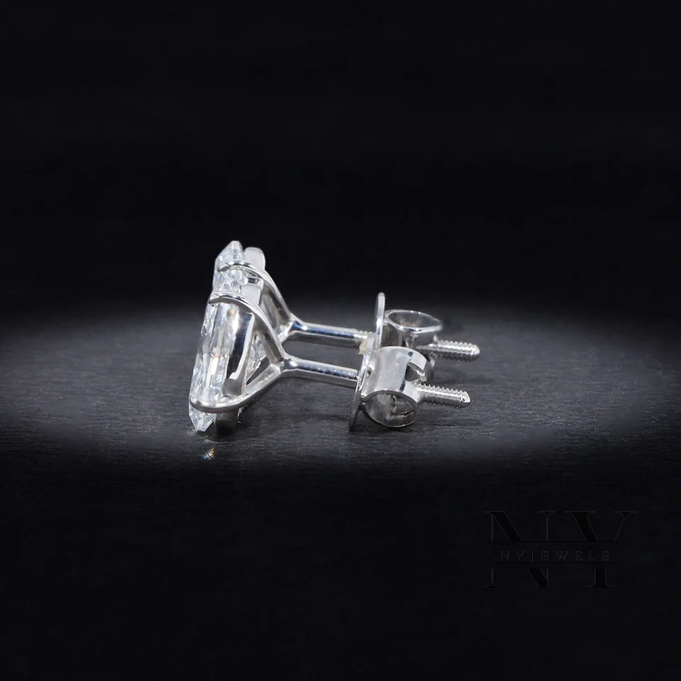 Moissanite Solitaire Stud Earrings 2.50 CT Oval Cut Solid 14K White Gold For Her - Image 3 of 4