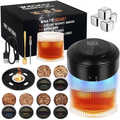 Electric Whiskey Smoker Kit, Cocktail Smoker Kit with 6 Wood Chips & 2 Glasse...