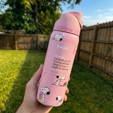 New Owala Snoopy 32oz Stainless Steel Water Bottle Peach Pink Exclusive Edition