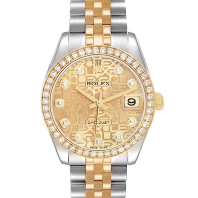 Rolex Datejust Midsize 31 Steel Yellow Gold Diamond Ladies Watch 178383 Card
