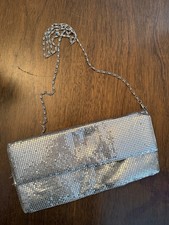 Vintage Silver Metal Mesh Evening Clutch with Chain Shoulder Strap Unbranded