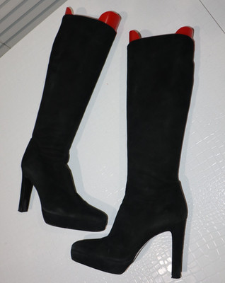 Authentic GUCCI Black Knee High Boots Suede Italian Sz 8