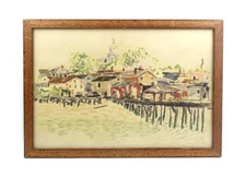 Vintage Mid C 1940's Pastel Oil Painting Harbor Scene Provincetown MA Signed