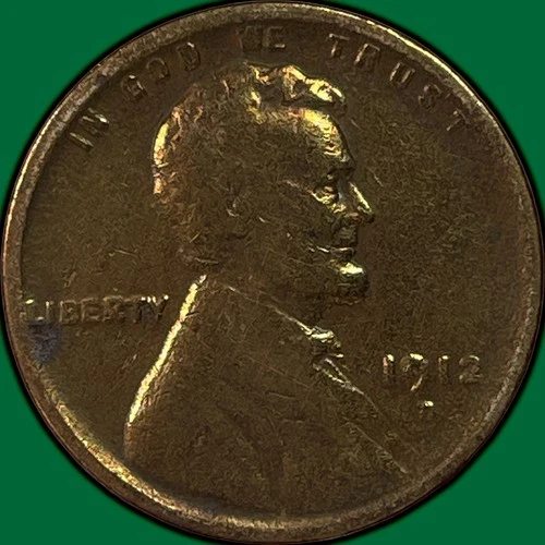 1912-D Lincoln Wheat Cent Very Good VG Coin, Cleaning #37490