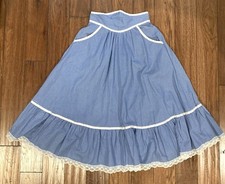 Vintage 1970s Gunne Sax skirt prairie, peasant style blue w white lace W 22