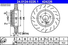 2x ATE Bremsscheibe 24.0124-0226.1 f&uuml;r MERCEDES SL R230 280 230 454 300 350 456