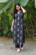 Ladies Cotton Kurta Set Ethnic Printed Kurti Pant Set Casual Indian Outfit