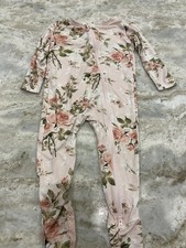 Bamboo Floral Pink Rose Fitted Convertible Footie Pajamas Sleeper Size 12/18 Mo