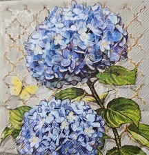 TWO Individual Napkins Hydrangea Butterflies Flowers Cocktail Decoupage ()