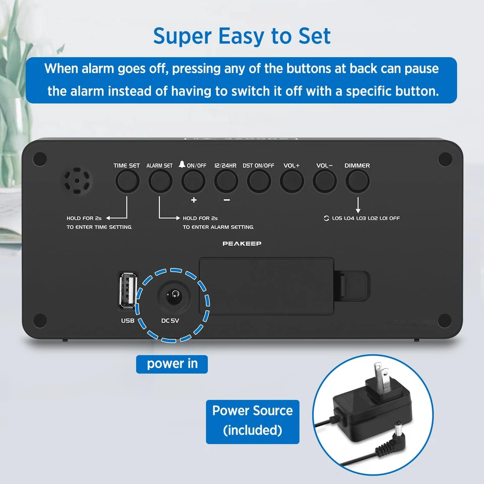 Digital Alarm Clock for Bedroom Bedside, Loud Alarm Clock for Heavy Sleepers - Image 4 of 4