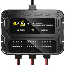 3 Bank Marine Battery Charger, 12V 5A/Bank IP68 Waterproof LCD Onboard Batt...