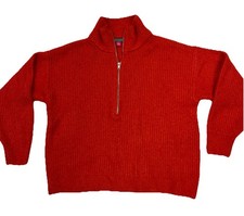 VINCE CAMUTO Half Zip PULLOVER Cozy Sweater Orange THICK Ribbed Women's Large